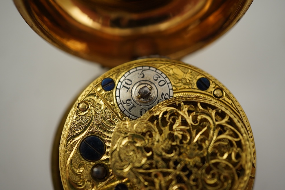 An 18th century gilt metal and leather pair cased key wind verge pocket watch by Samuel Adams, Bromley, Kent, circa 1770